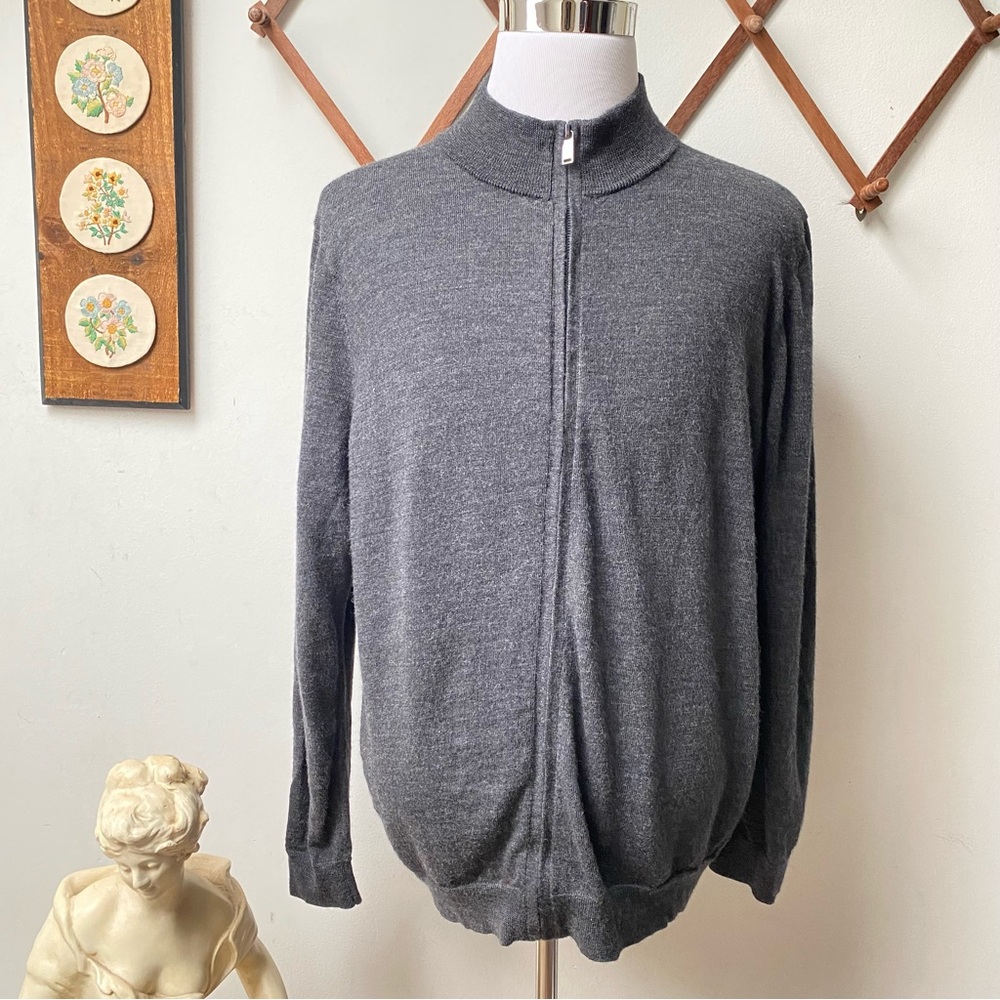 Tasso Elba Charcoal Merino Wool Full Zip Sweater XL